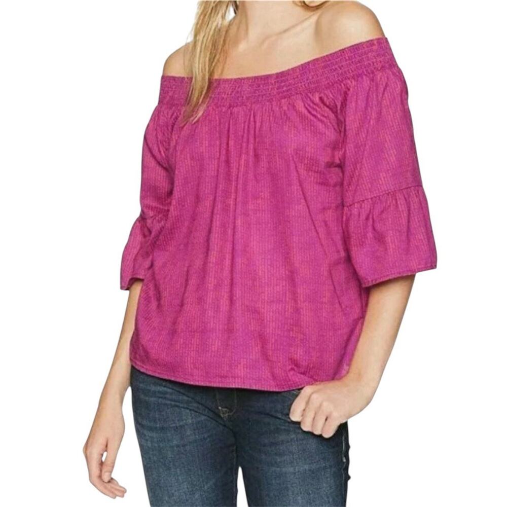 prAna Chryssa Off Shoulder Ruffle Sleeve Top Purple Sprinkle Small Boho Hippie